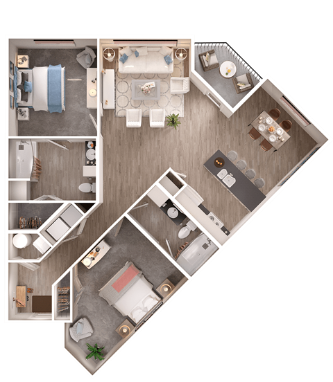Floor plan for 2 beds, 2 baths, 1188 sqft